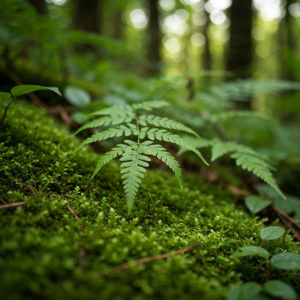 Moss and ferns on forest floor